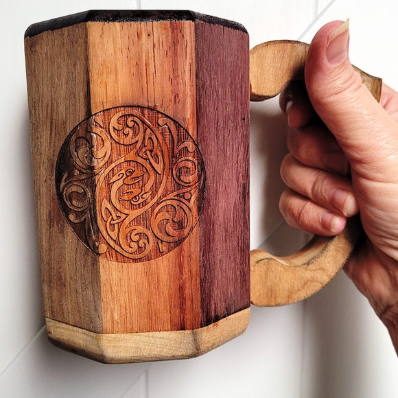 Iom Woodworking, Inc. Other - Handcrafted Wooden Mug with Carved Design